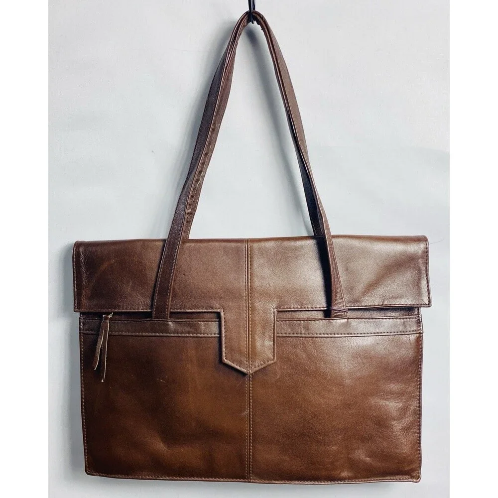 Women Business Brown Leather Messenger/Tote 14”x10”x2.5”